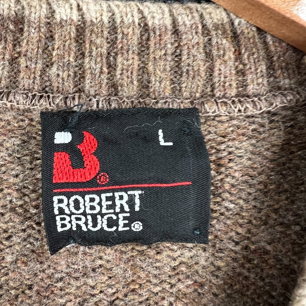 Vintage Robert Bruce Wool Sweater Mens Large Brown Long Sleeve V Neck Casual - Picture 2 of 11